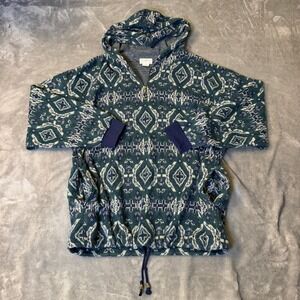VTG Sostanza SZ Large Geometric Drawstring Quarter Zip Hooded Sweater Green Blue